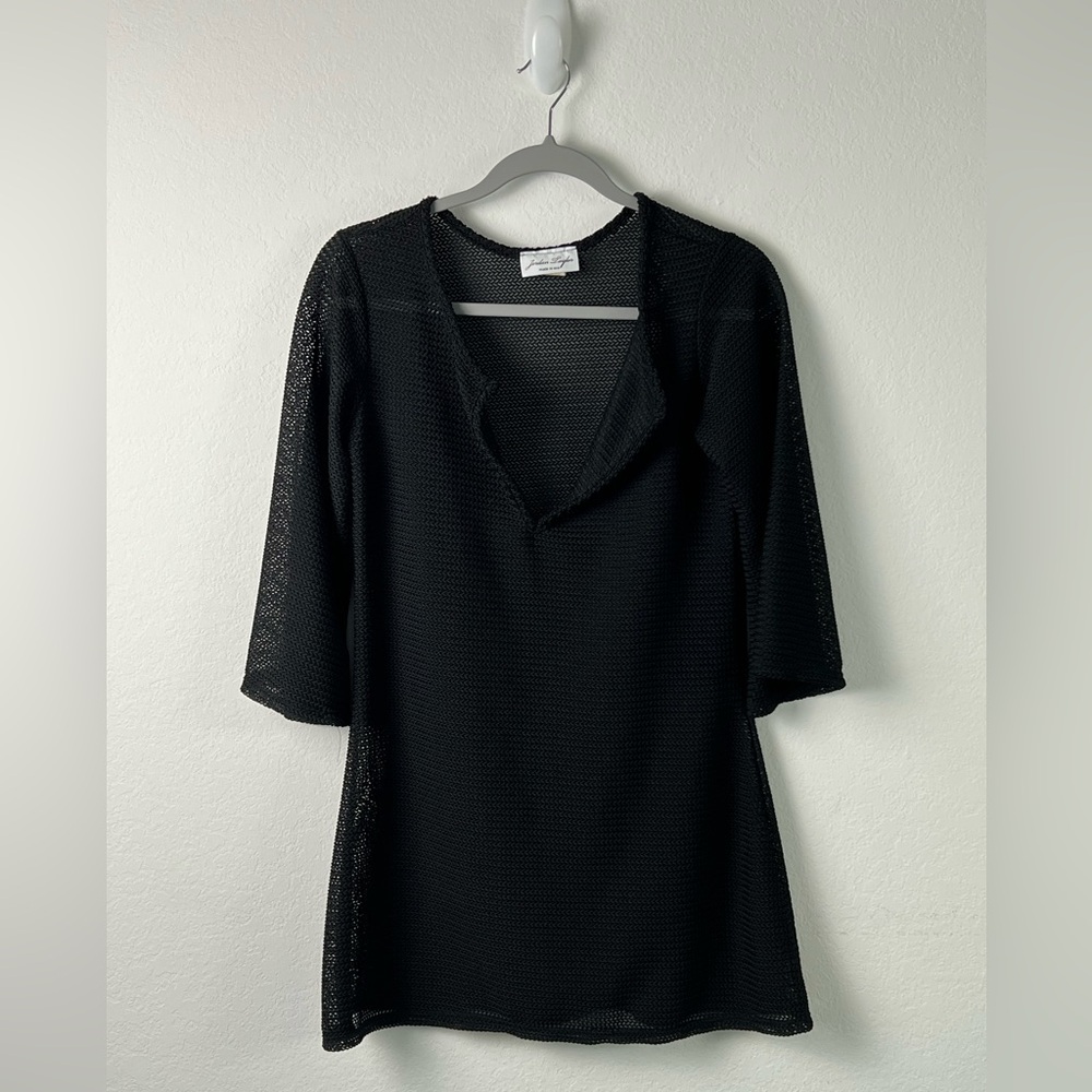Jordan Taylor Black Mesh Beach Pool Cover-Up Top